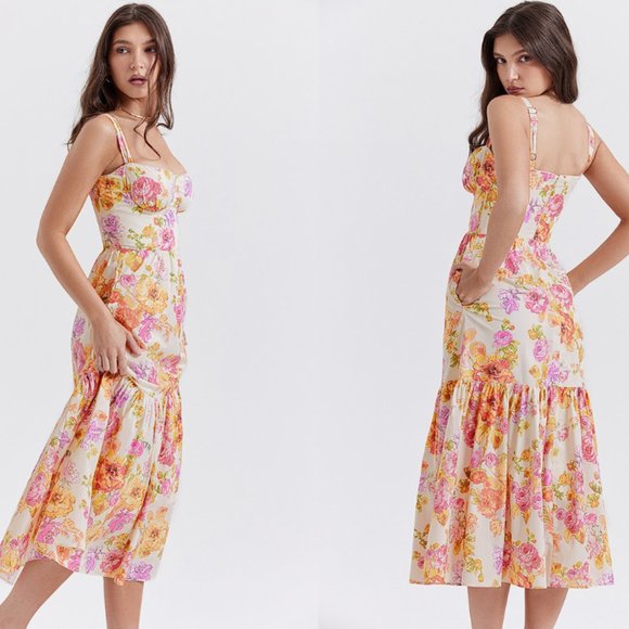 HOUSE OF CB 'Elia' Ivory Floral Midi Sundress NWOT - Picture 6 of 14